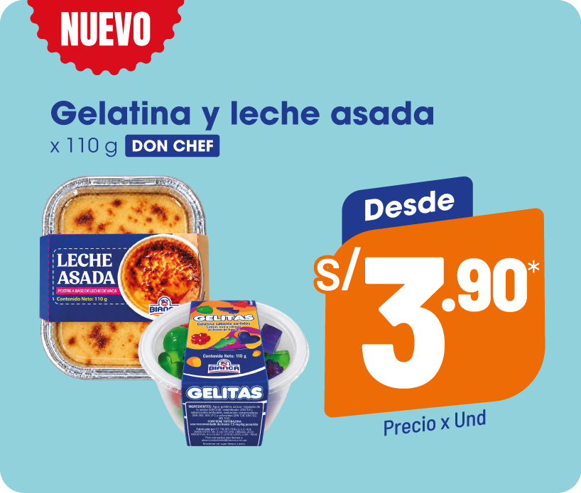 Gelatina y leche asada Don Chef x 110 g desde S/3.90 por unidad