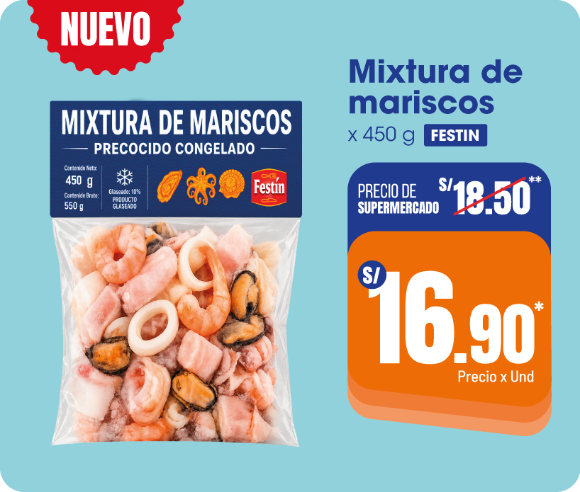Mixtura de mariscos Festín x 450 g a S/16.90 por unidad