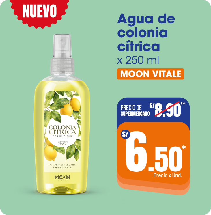 Agua de colonia cítrica Moon Vitale x 250 ml a S/6.50